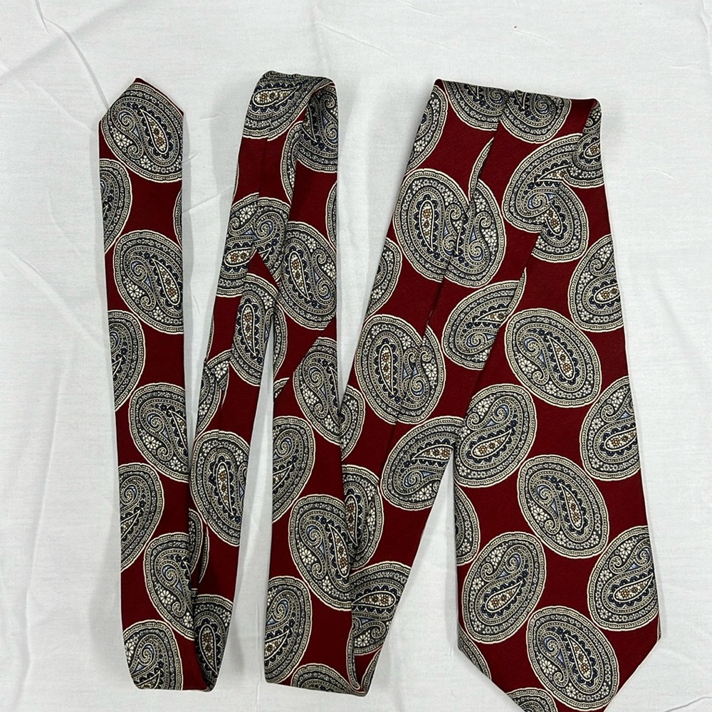 Liberty Of London Silk Tie Dark Red with Paisley Pattern of Multiple Colors